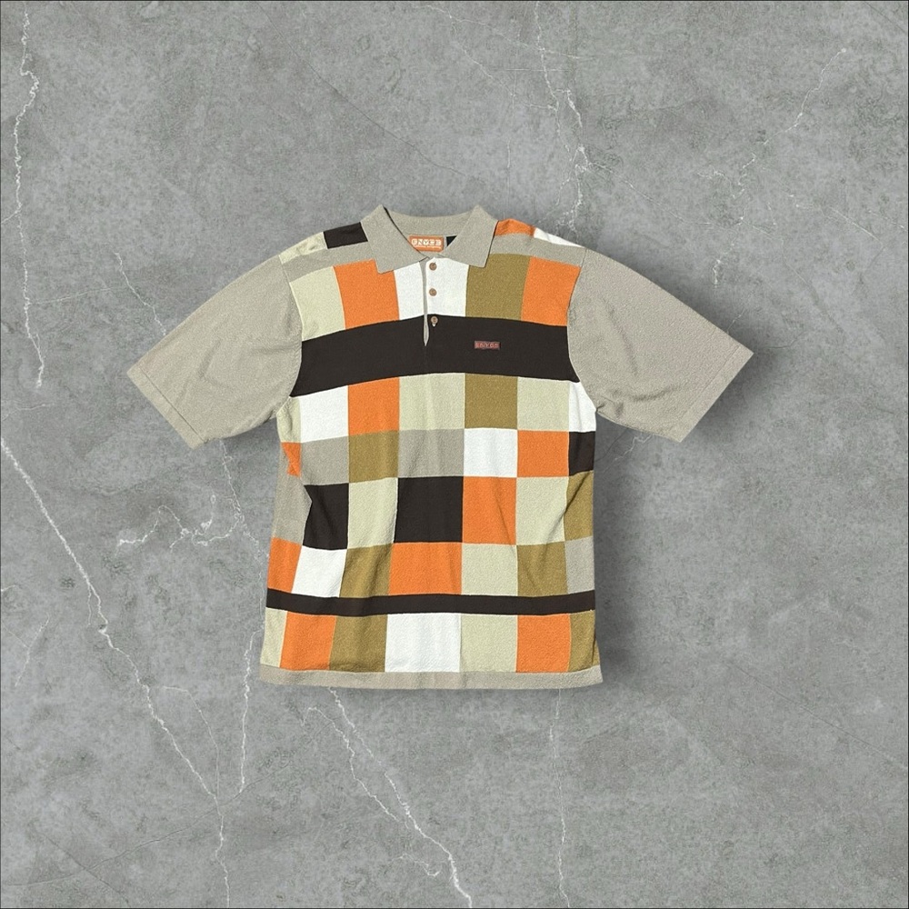 Orange Brown Tan Block Pattern Polo - image 1
